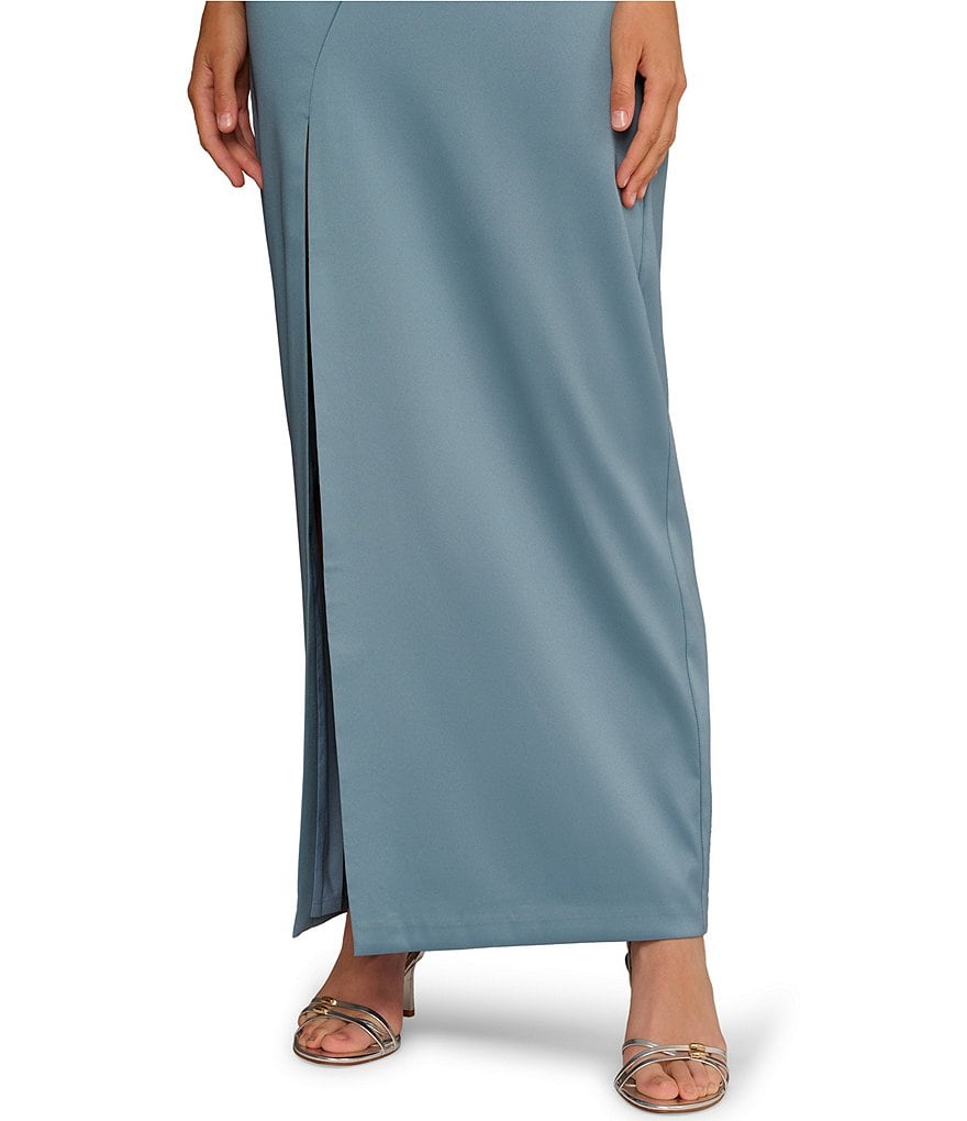 Blue Gray Aidan Mattox MD1E209772 Strapless Floor-Length Satin Formal Front Slit Gown