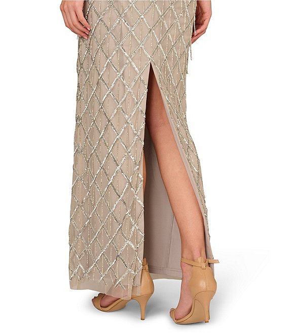 Silver Aidan Mattox MD1E209368 Halter Long Mesh Prom Beaded Dress