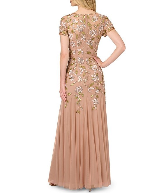 Adrianna Papell AP1E212960 Long Beaded Floral A Line Formal Dress