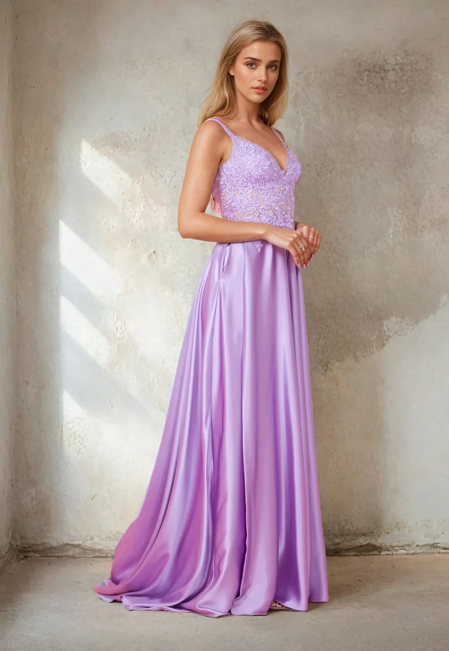 Long Chiffon Lace Illusion Formal Prom Dress Wholesale