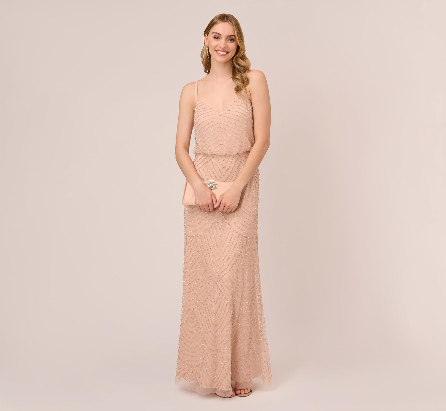 Blouson Short Sleeve Beaded Long Dress