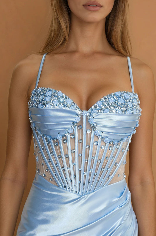 Long Beaded Formal Corset Prom Dress Wholesale