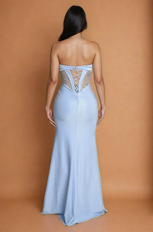 Prom Dresses Long Sexy Corset Prom Dress With Slit Paris Blue