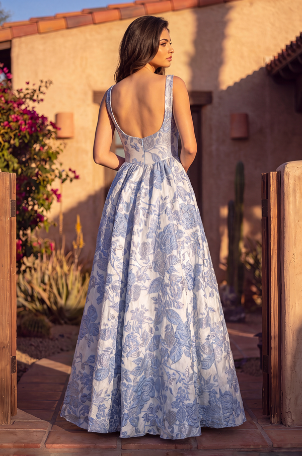 Long Floral Jacquard A Line Prom Dress Wholesale
