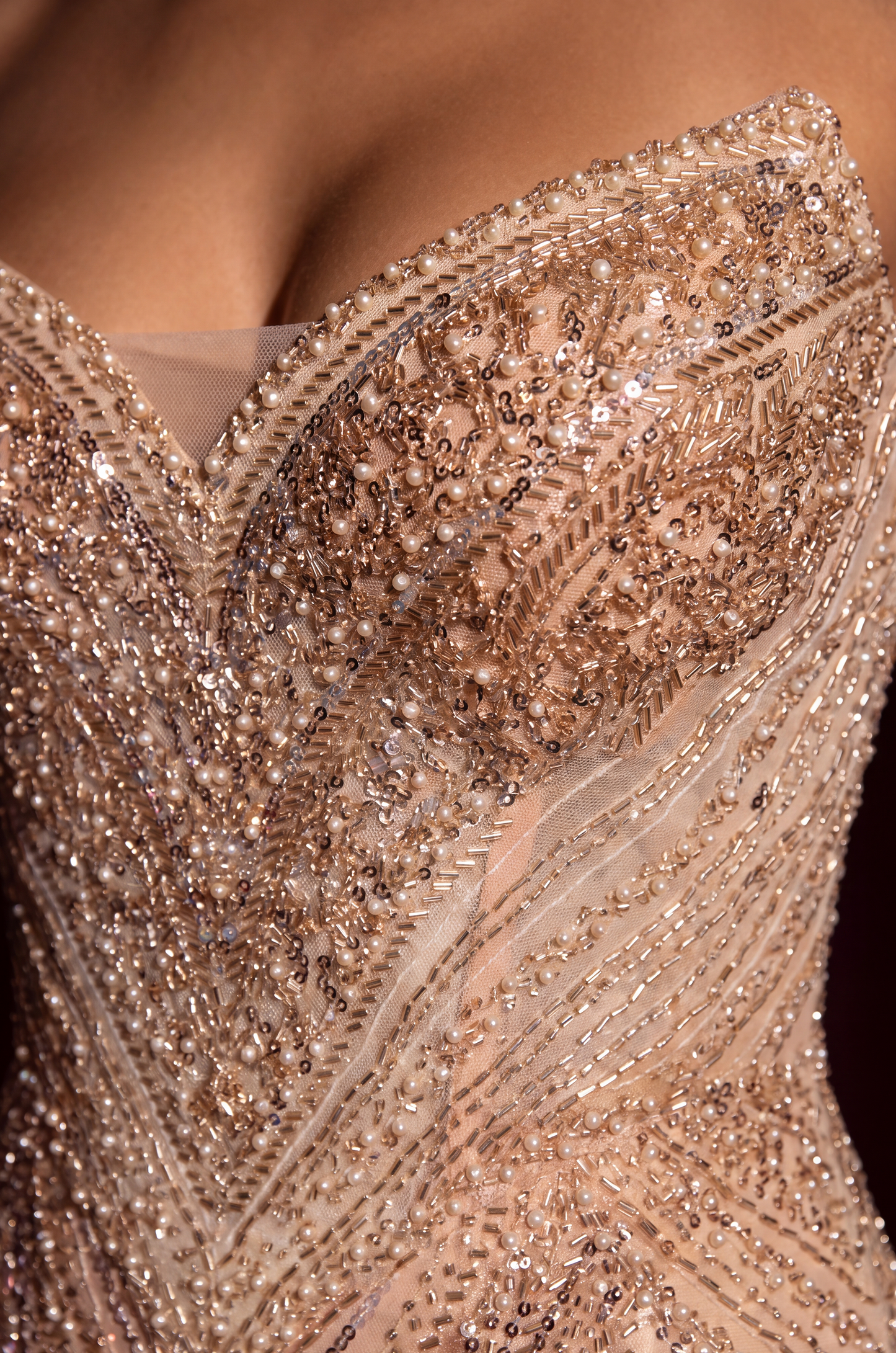 Gold Prom Fully Beaded Corset Formal Dress