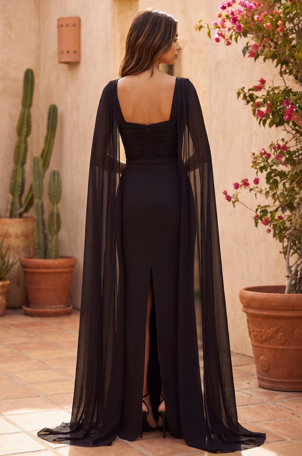 Long Modest Formal Cape Sleeve Evening Dress Wholesale