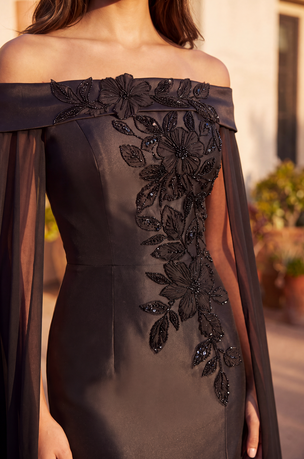 Off Shoulder Satin Long Formal Evening Cape Dress Wholesale