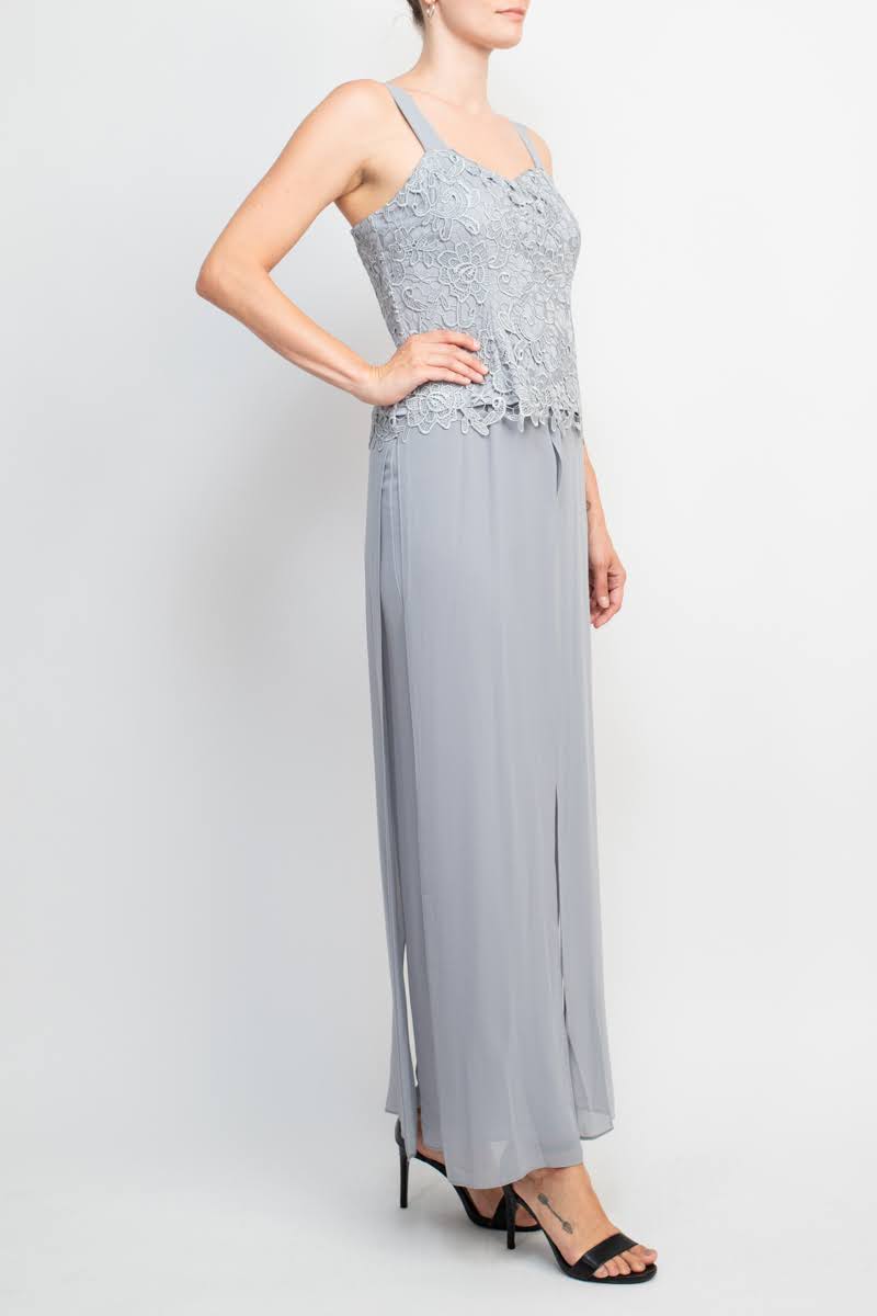 Pant Suit Long Formal Lace Mother of the Bride Pantsuit SILVER