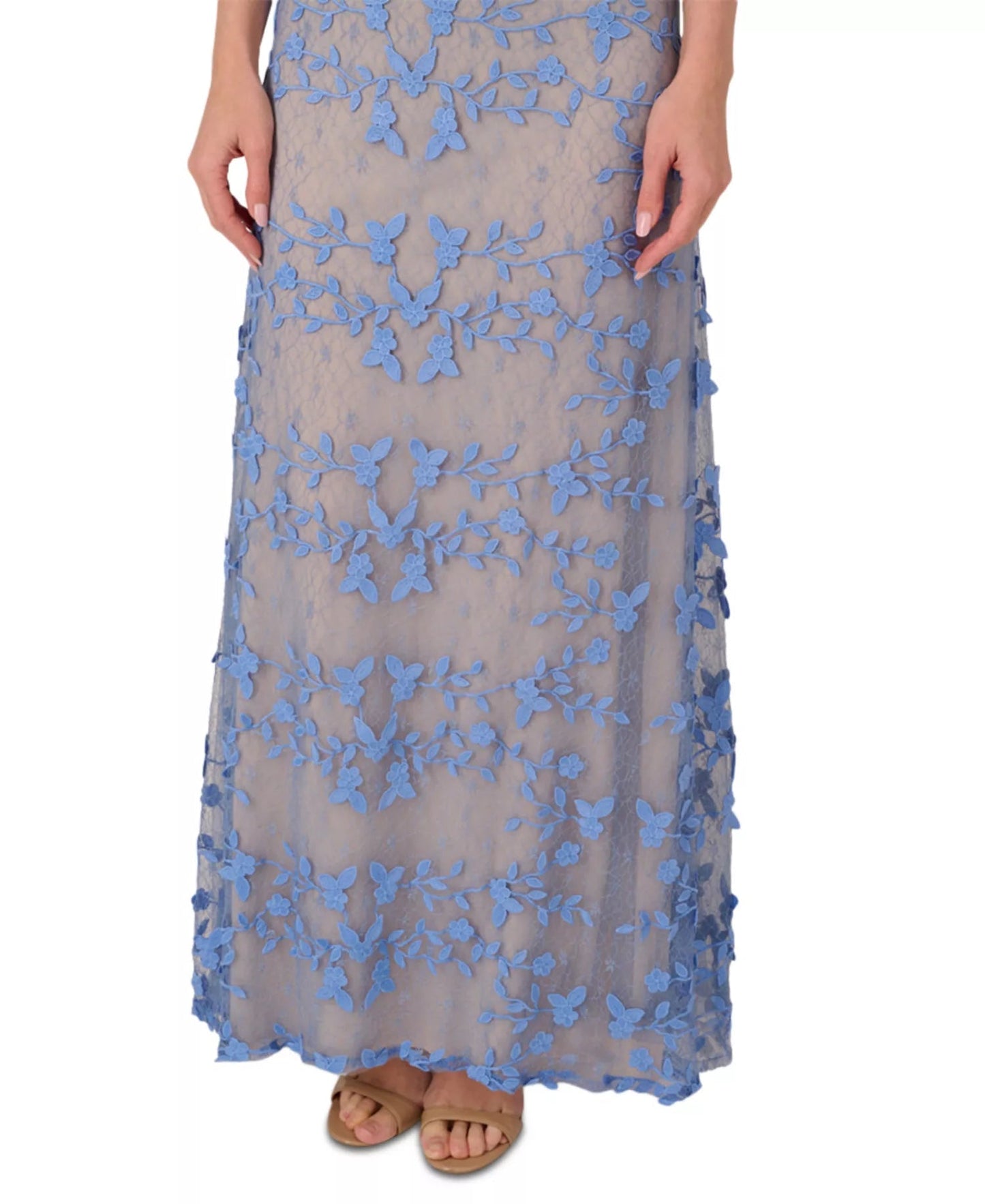 V-Neck Floor-Length Lace Formal Sheath/Column Adrianna Papell AP1E211880