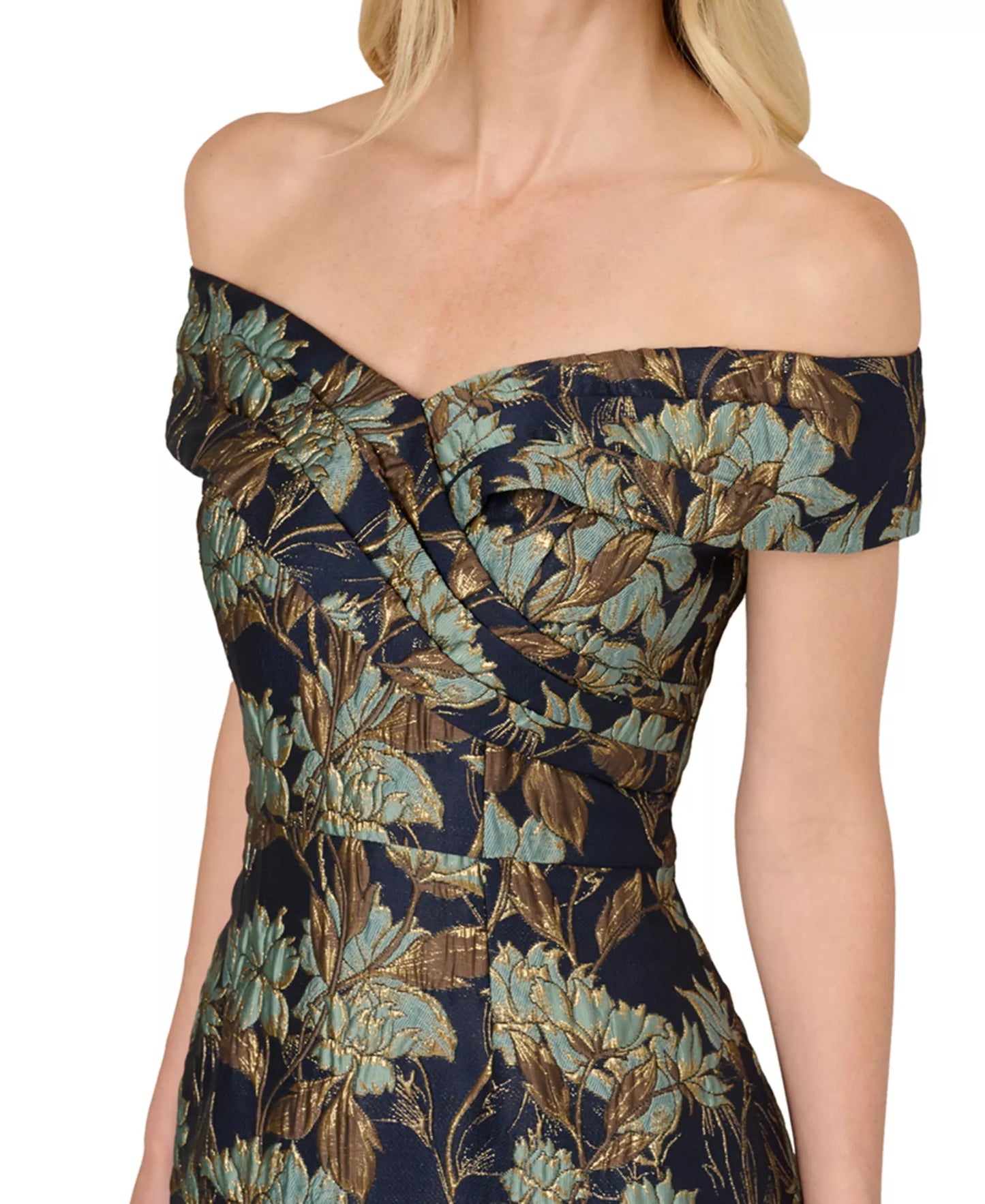 Adrianna Papell AP1E212604 Floral Metallic Jacquard Dress