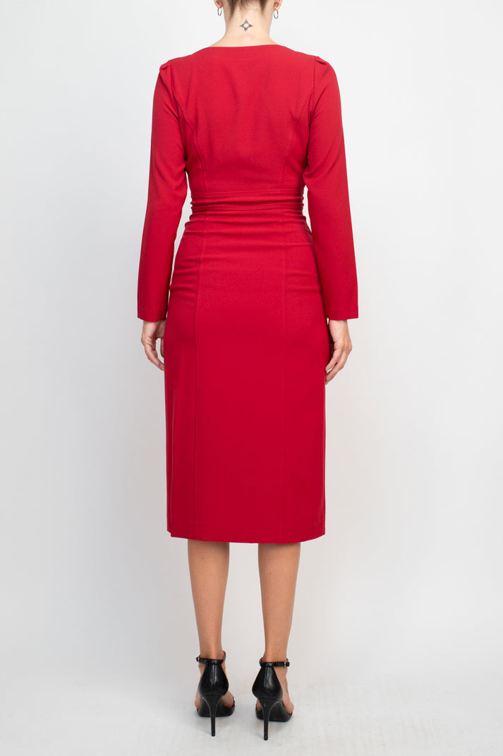 Mother of the Bride Dresses Long Sleeve Button Cocktail Midi Dress Classic Red