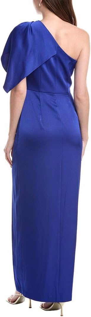 Royal Sapphire Aidan Mattox MD1E208352 One-Shoulder Long Satin Gown with Cape Sleeve