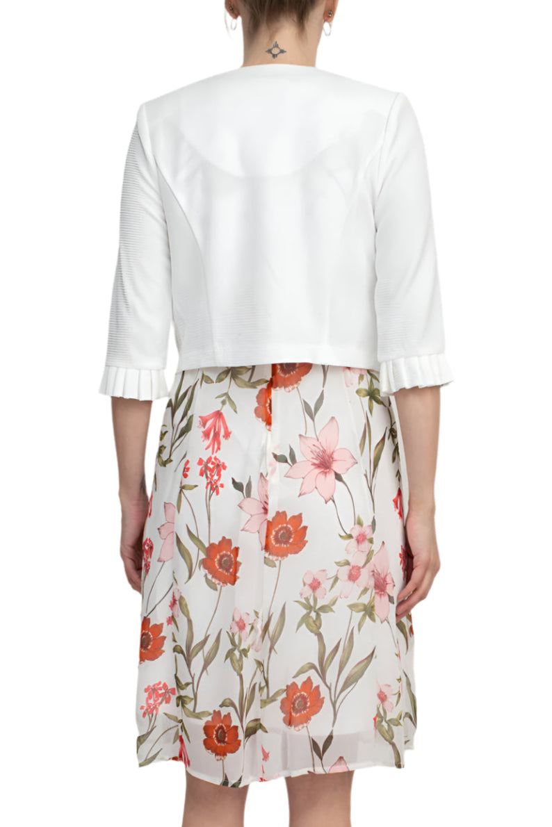 Cocktail Dresses Short Floral Print Bolero Cocktail Dress Ivory Multi