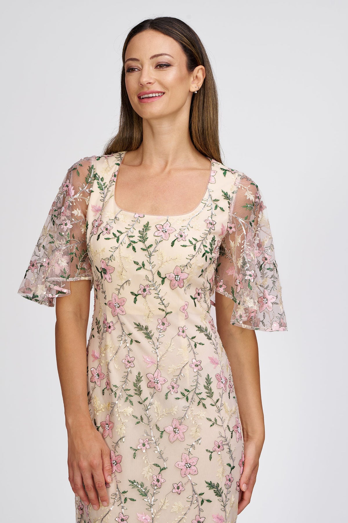 Floral Embroidered Flutter Sleeve Gown JS Collections 86113158 Wholesale