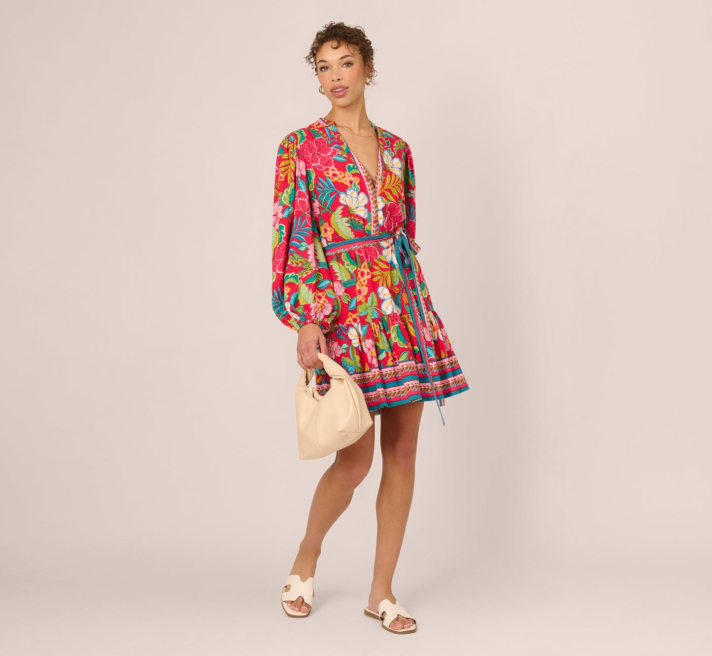 Bishop Sleeve Tropical Floral Short Dress