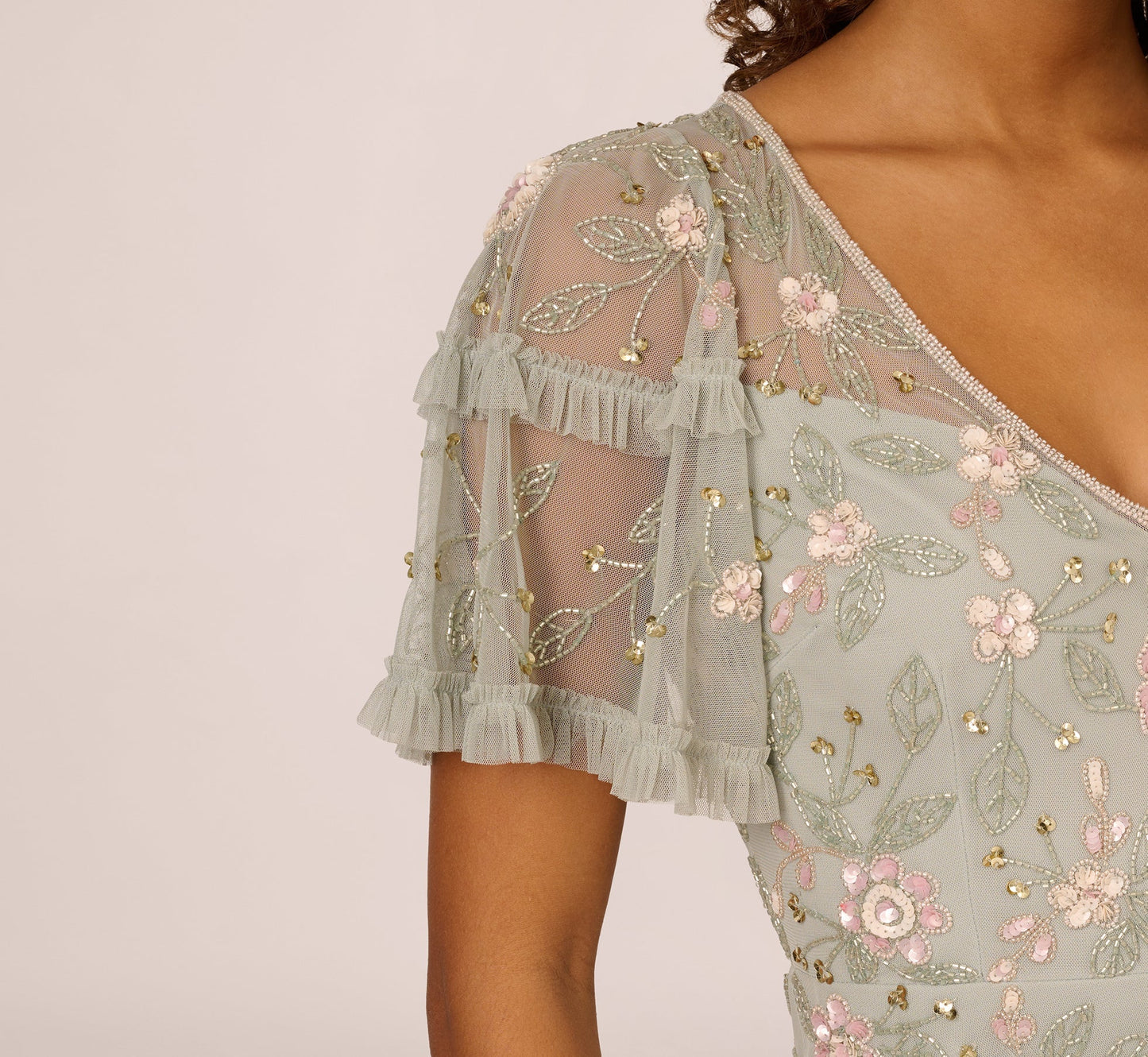 V-Neck Knee-Length Chiffon Cocktail A-Line Adrianna Papell AP1E209508