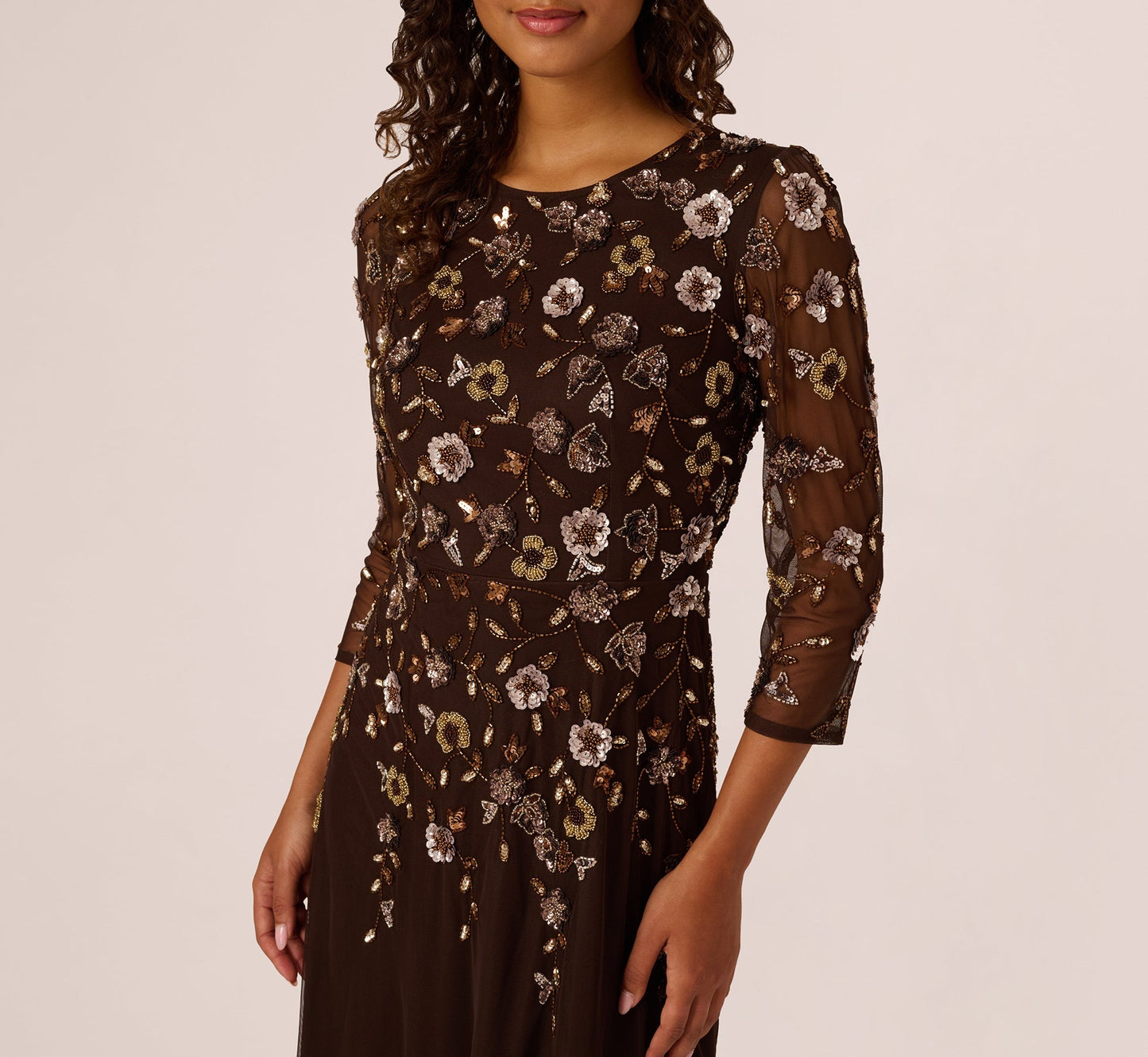 Crew High-Neck Floor-Length Tulle Formal A-Line Adrianna Papell AP1E212306