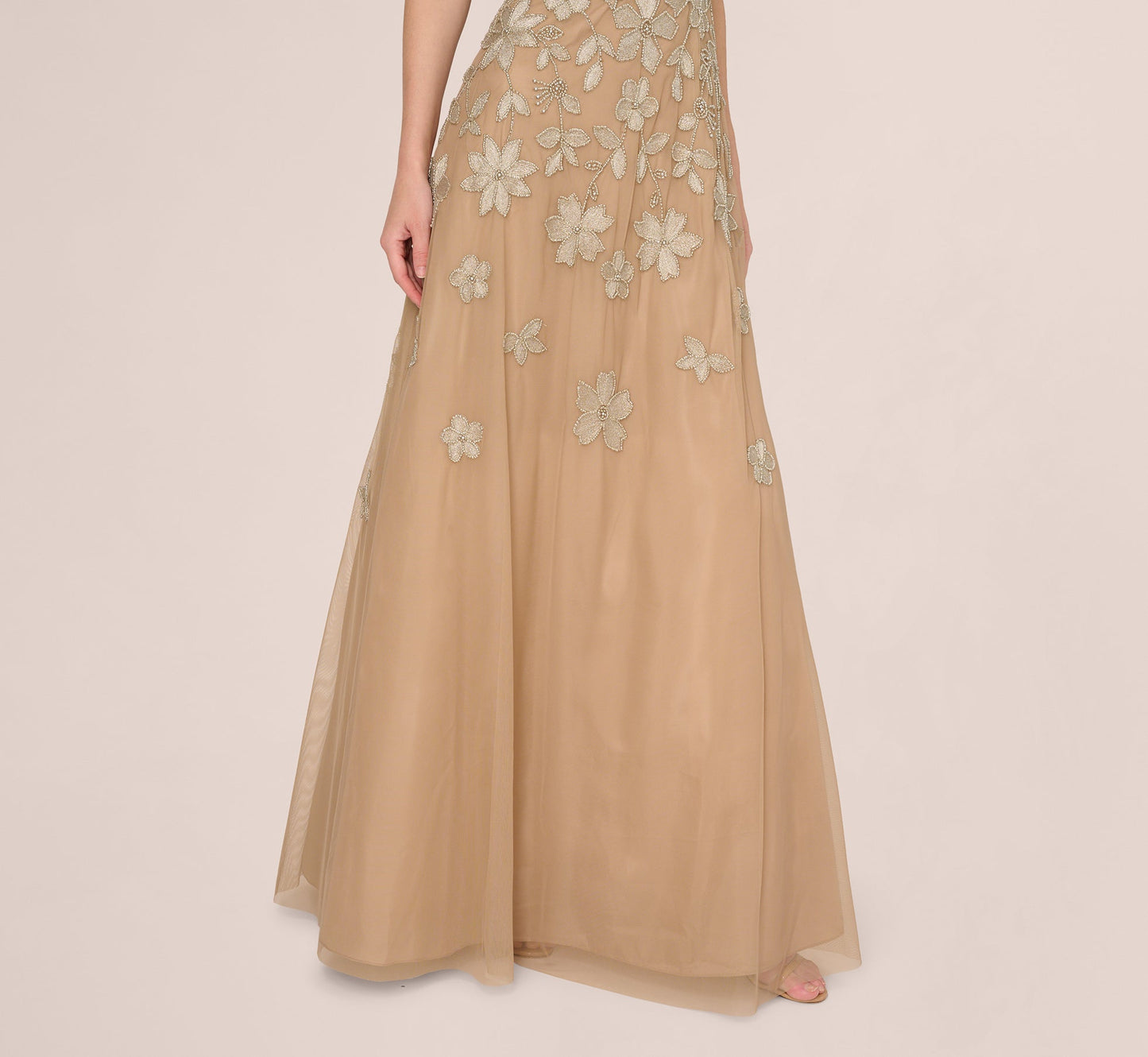 Strapless Curved Neck Floor-Length Tulle Formal A-Line Adrianna Papell AP1E212673