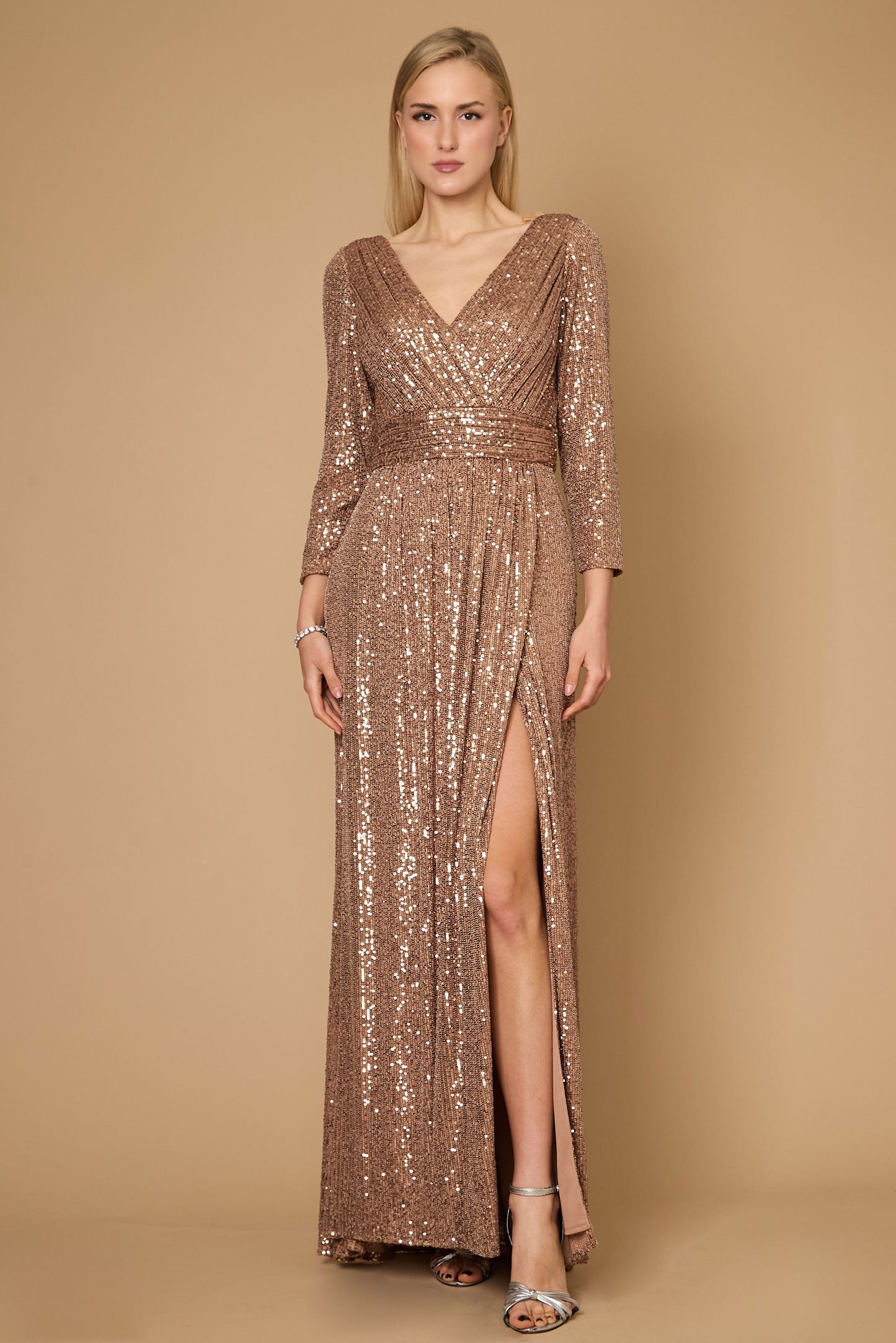 Long Sleeve Sequin Formal Hand Beaded Dress Wholesale