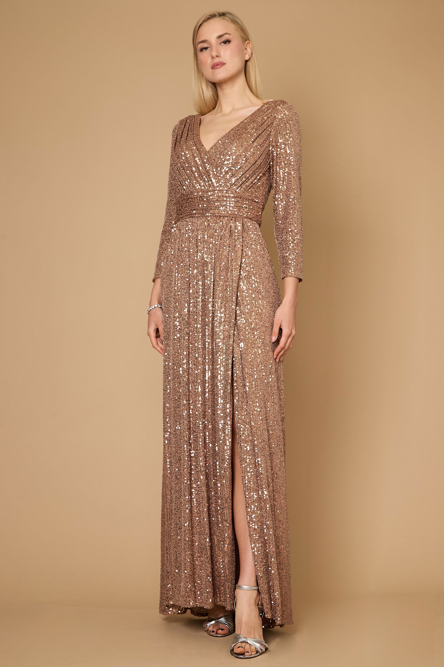 Long Sleeve Sequin Formal Hand Beaded Dress Wholesale