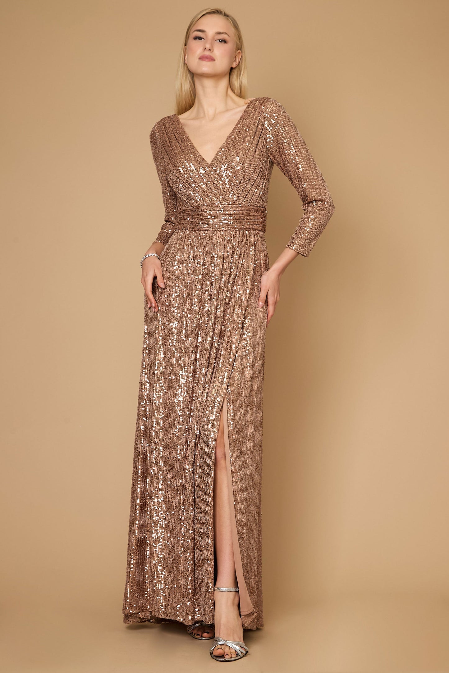 Long Sleeve Sequin Formal Hand Beaded Dress Wholesale