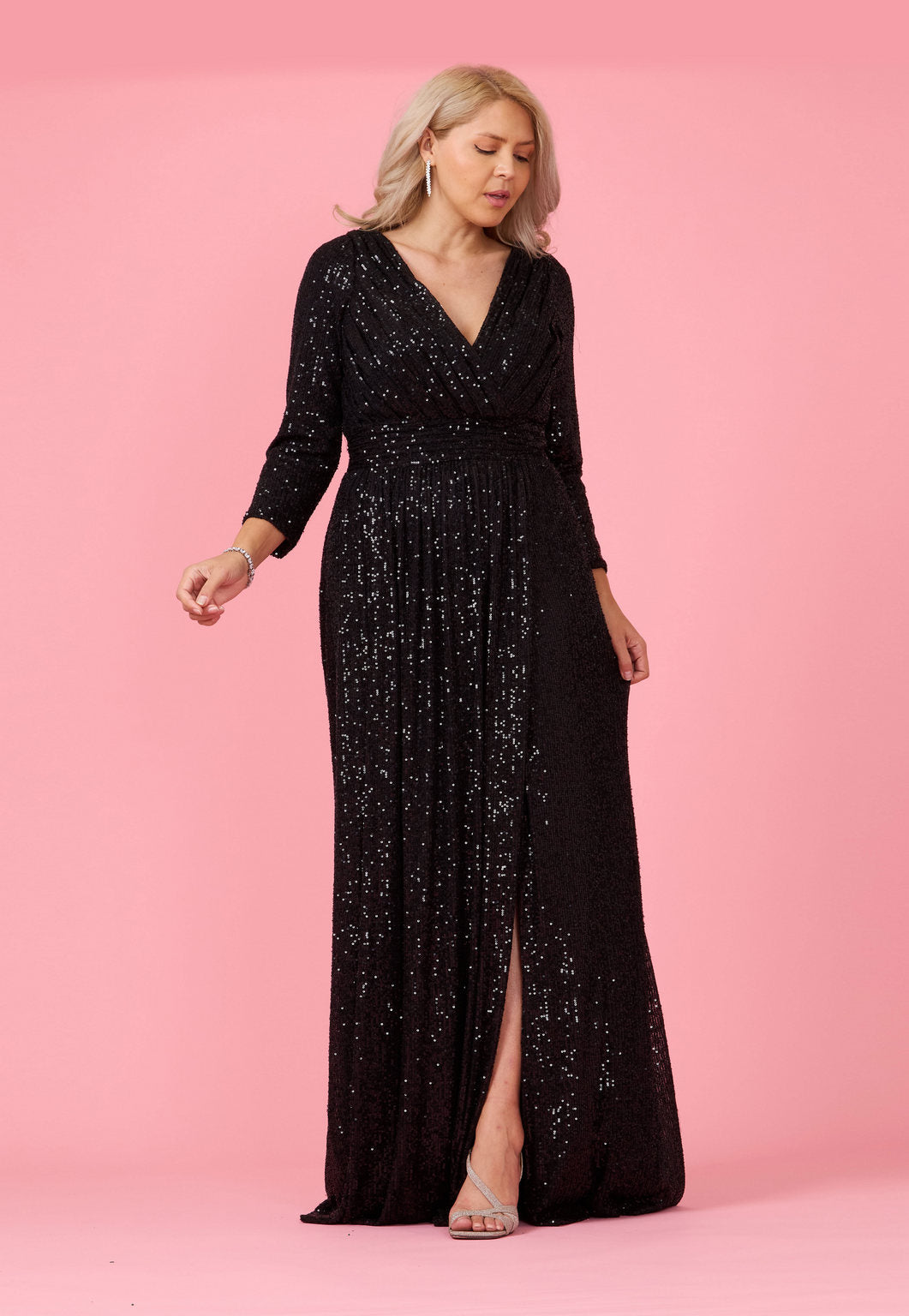 Long Sleeve Sequin Formal Hand Beaded Dress Wholesale