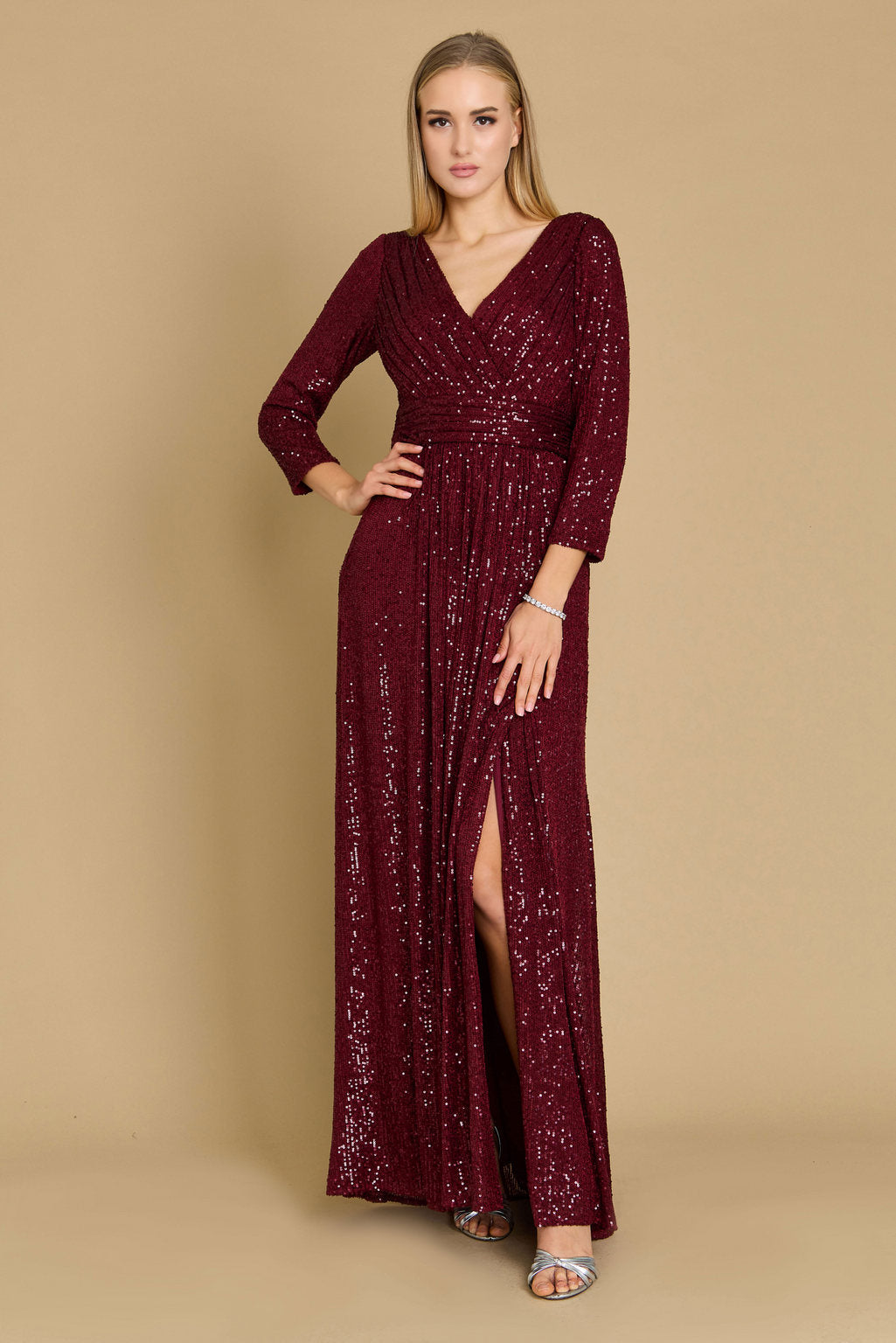 Long Sleeve Sequin Formal Hand Beaded Dress Wholesale