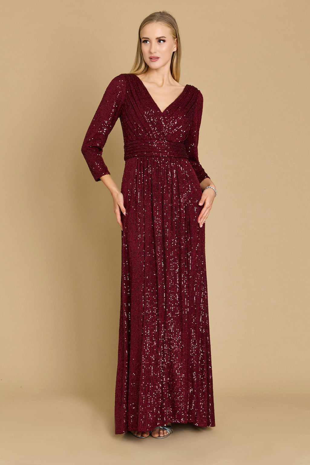 Long Sleeve Sequin Formal Hand Beaded Dress Wholesale