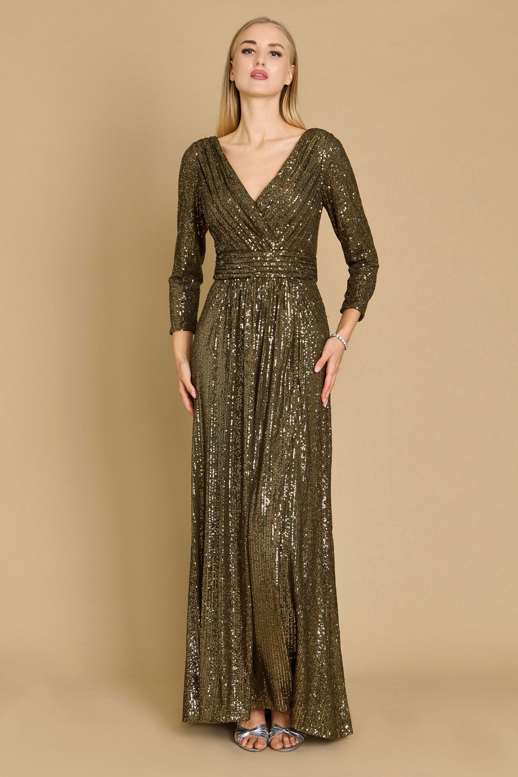 Long Sleeve Sequin Formal Hand Beaded Dress Wholesale