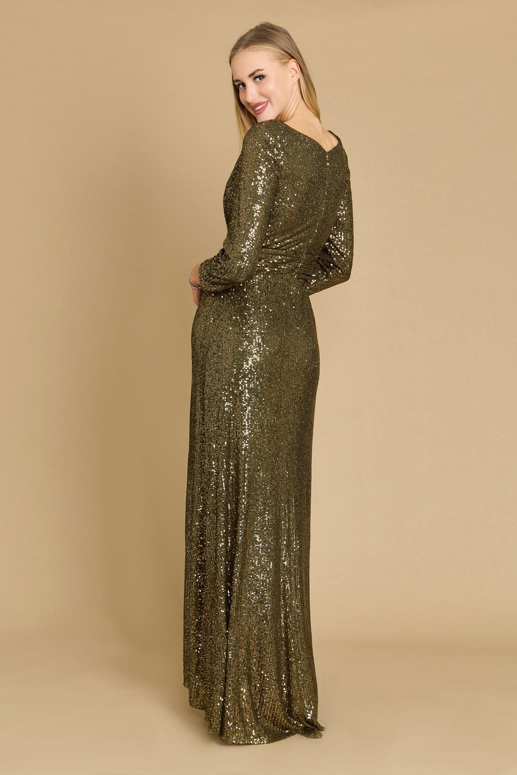 Long Sleeve Sequin Formal Hand Beaded Dress Wholesale