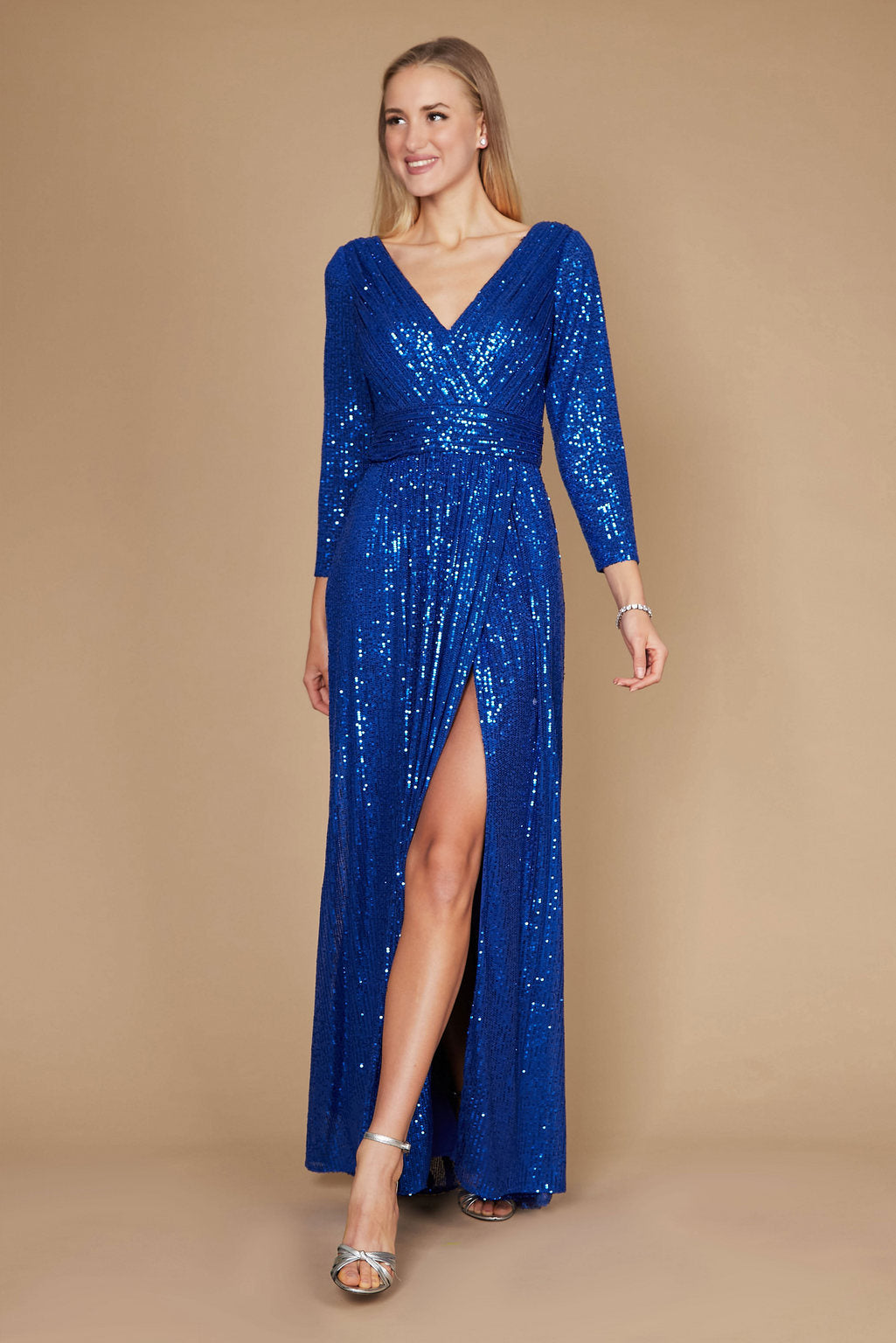 Long Sleeve Sequin Formal Hand Beaded Dress Wholesale