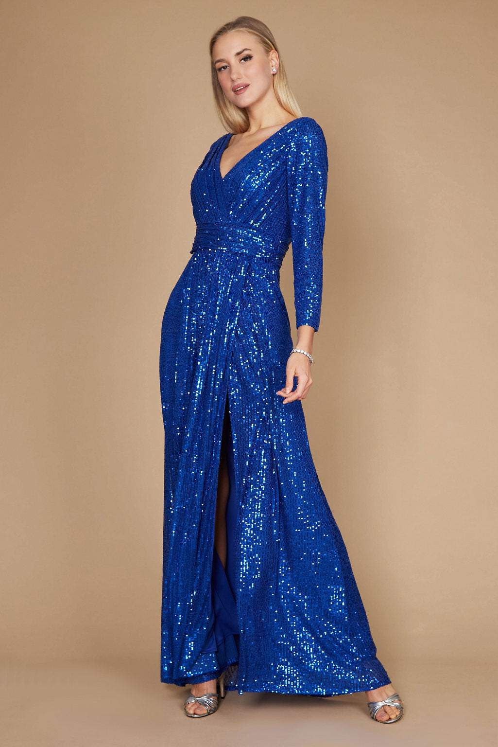 Long Sleeve Sequin Formal Hand Beaded Dress Wholesale