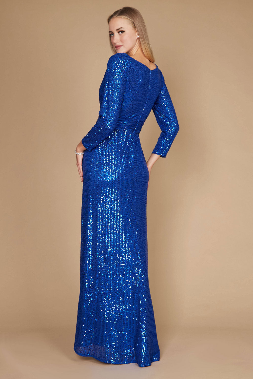 Long Sleeve Sequin Formal Hand Beaded Dress Wholesale