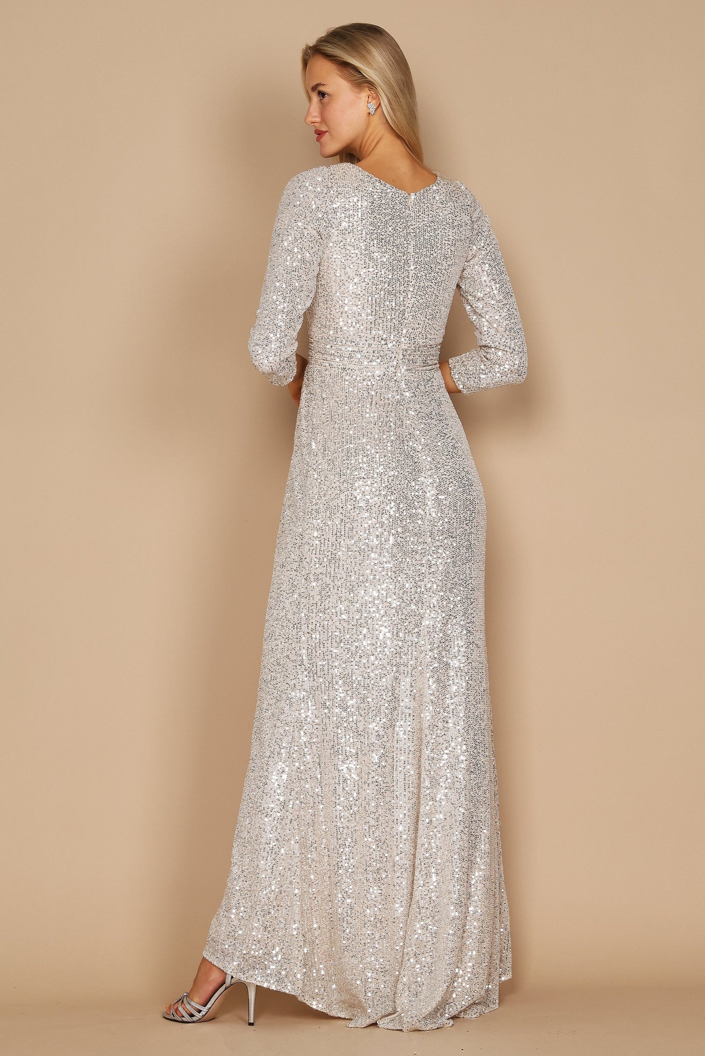 Long Sleeve Sequin Formal Hand Beaded Dress Wholesale