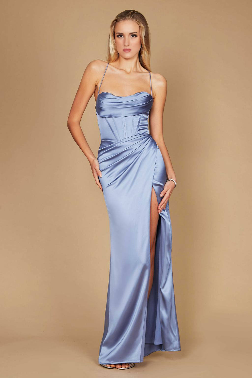 Draped Corset Cowl Long Prom Dress Wholesale