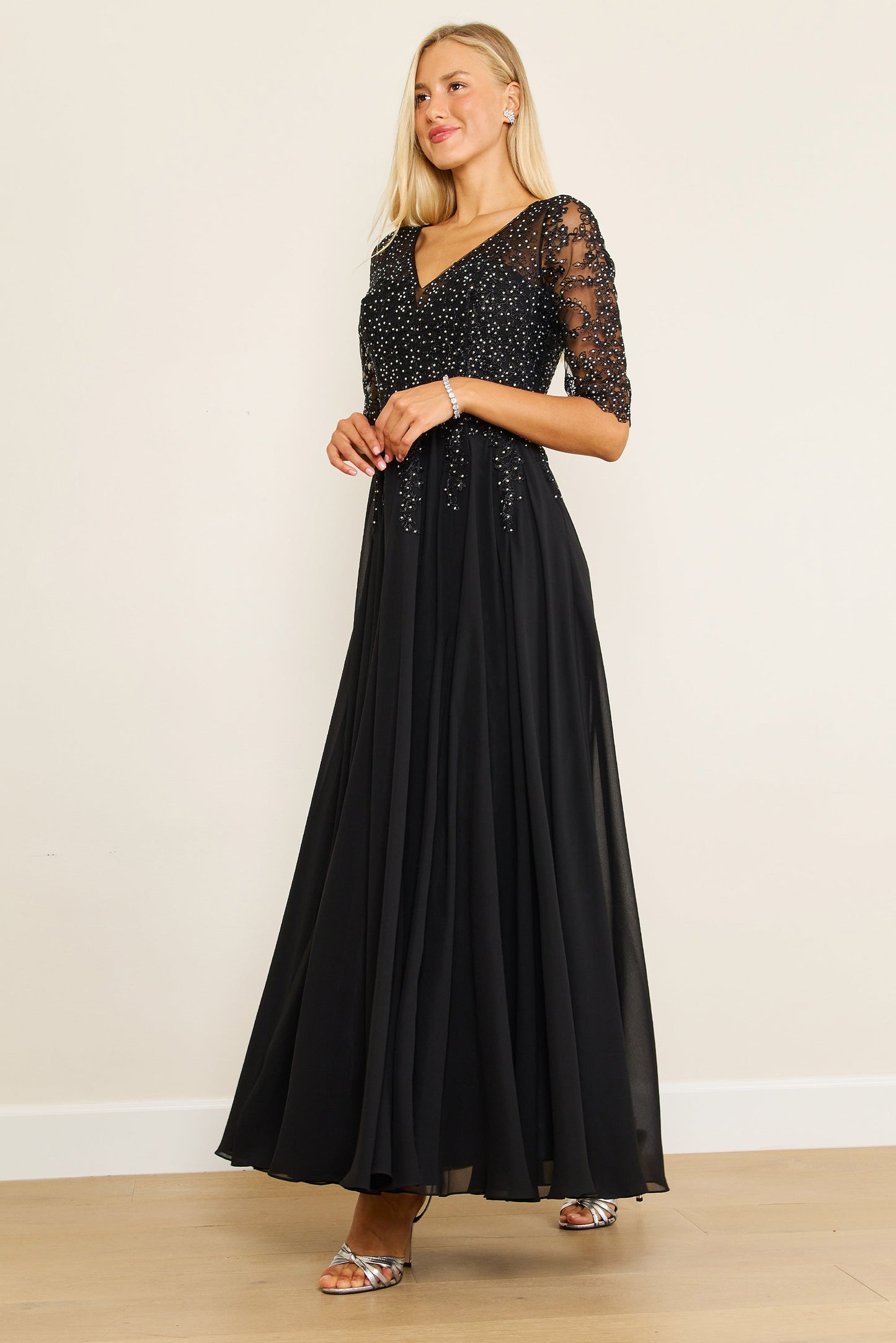 Long Sleeve Chiffon Formal Evening Dress Wholesale