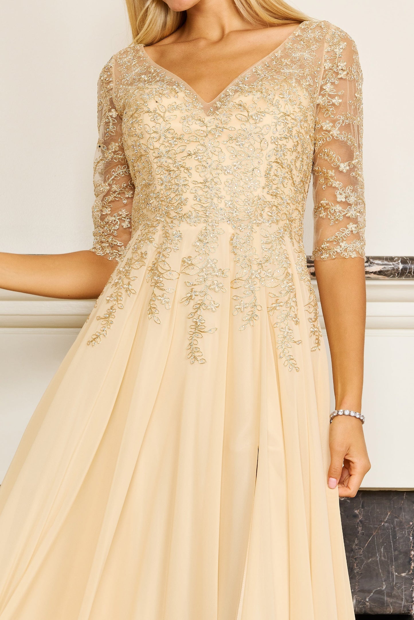Long Sleeve Chiffon Formal Evening Dress Wholesale