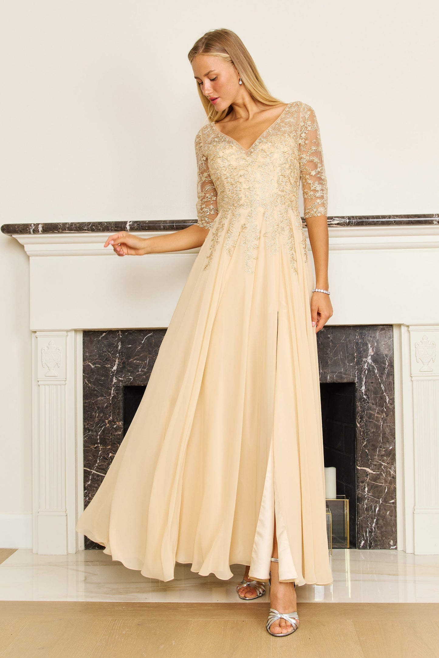 Long Sleeve Chiffon Formal Evening Dress Wholesale