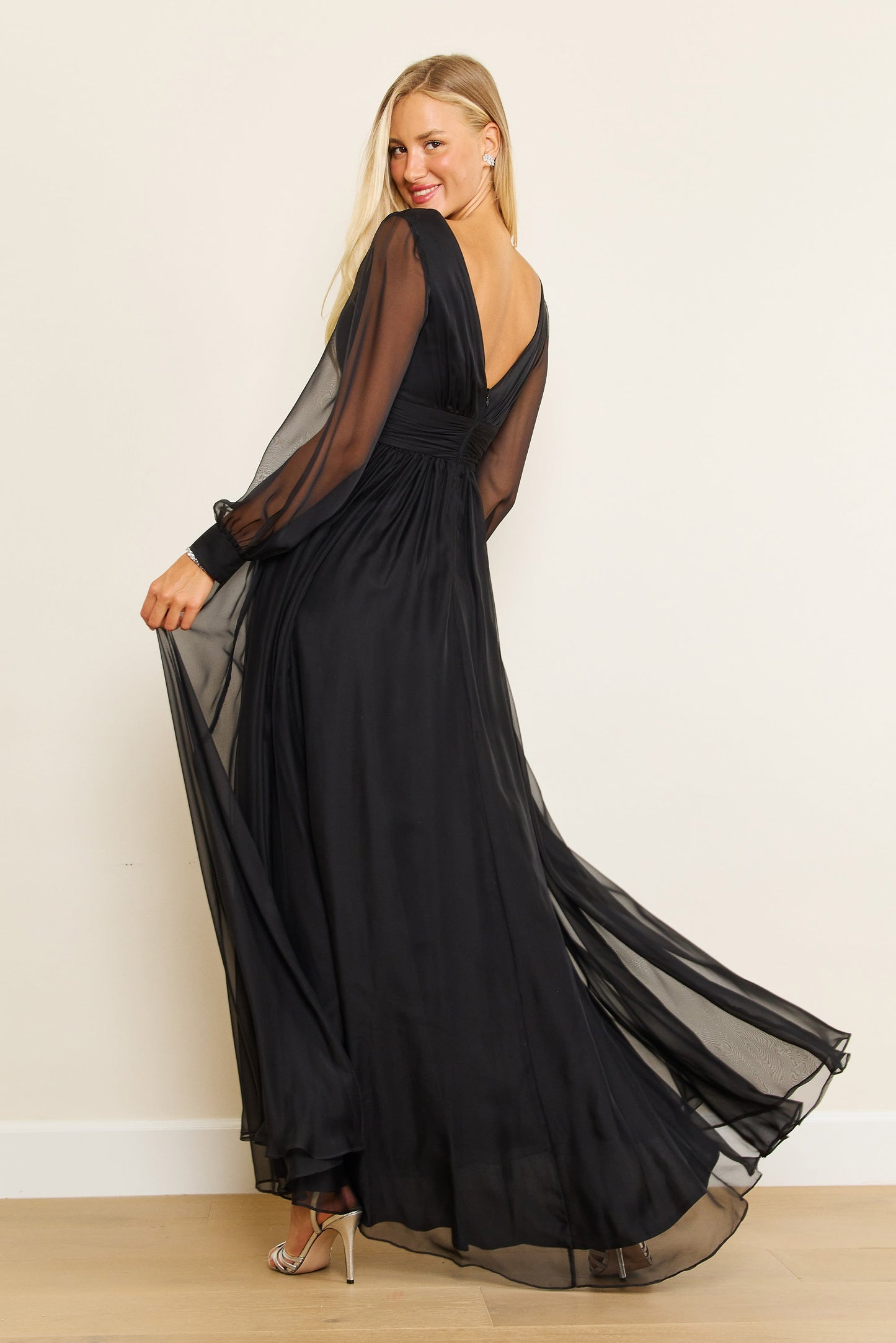 Long Sleeve Chiffon Black Formal Dress Wholesale