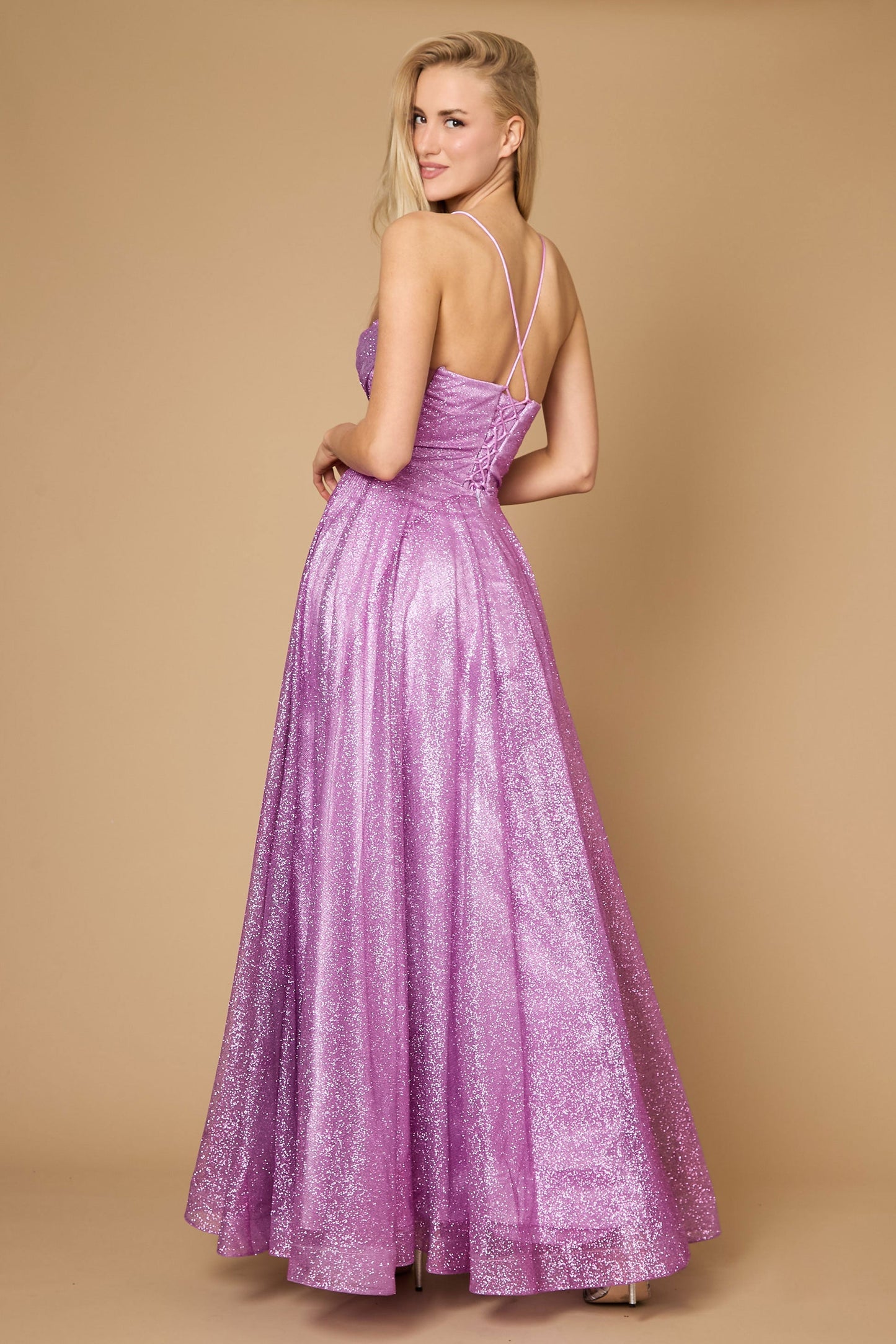 Long Sparkling Cowl Corset Prom Dress Wholesale