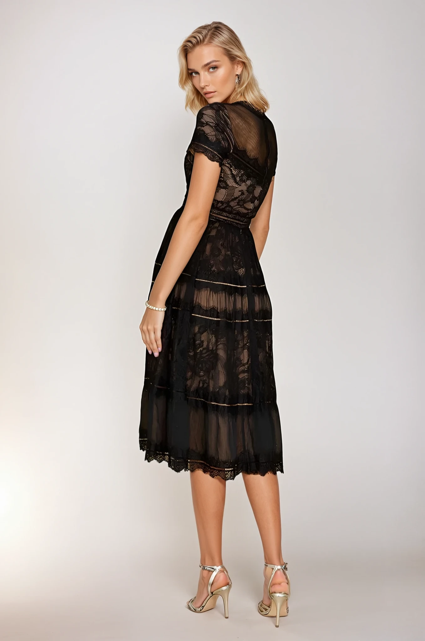 Midi Lace Formal Black Cocktail Dress Wholesale