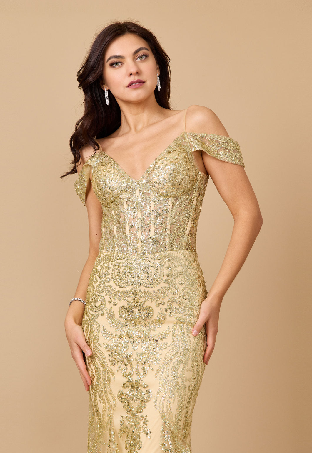 Off Shoulder Sequin Corset Formal Dress Wholesale