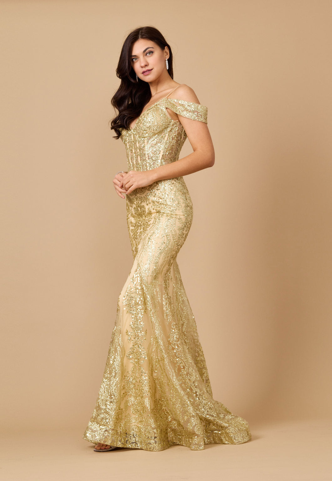 Off Shoulder Sequin Corset Formal Dress Wholesale