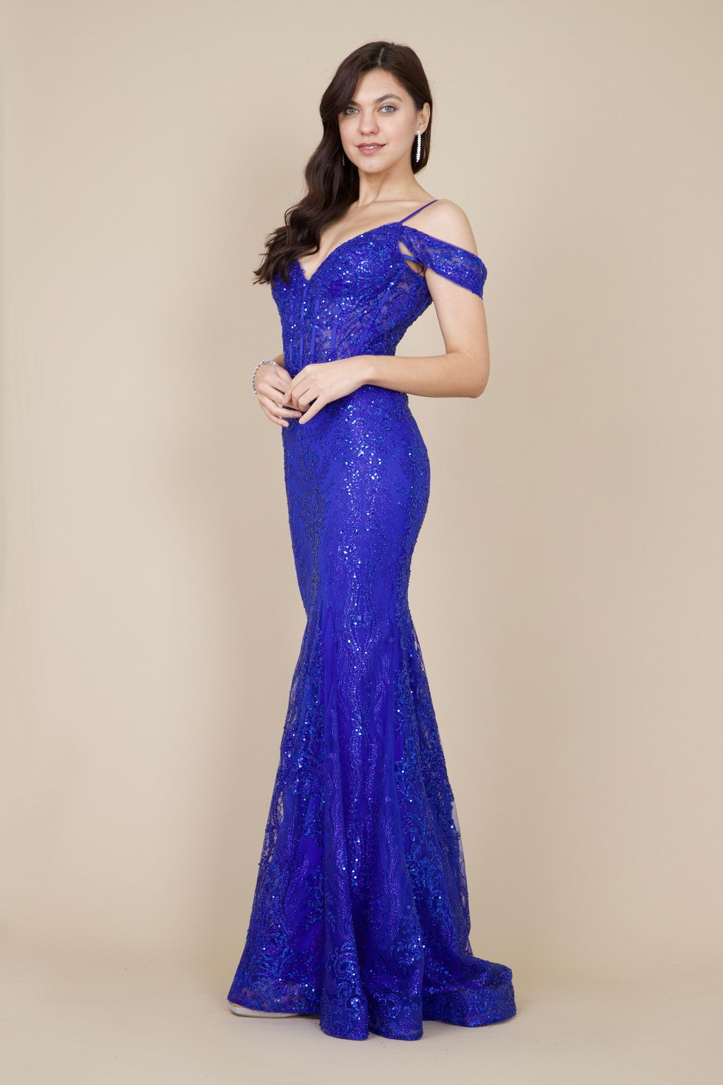 Off Shoulder Sequin Corset Formal Dress Wholesale