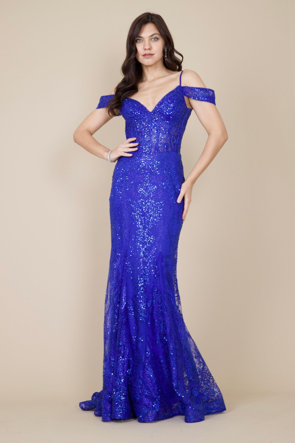 Off Shoulder Sequin Corset Formal Dress Wholesale