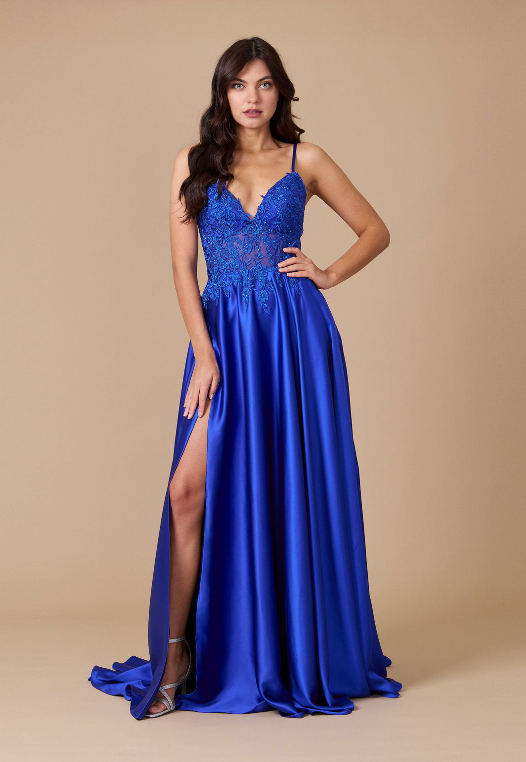 Long Chiffon Lace Illusion Formal Prom Dress Wholesale
