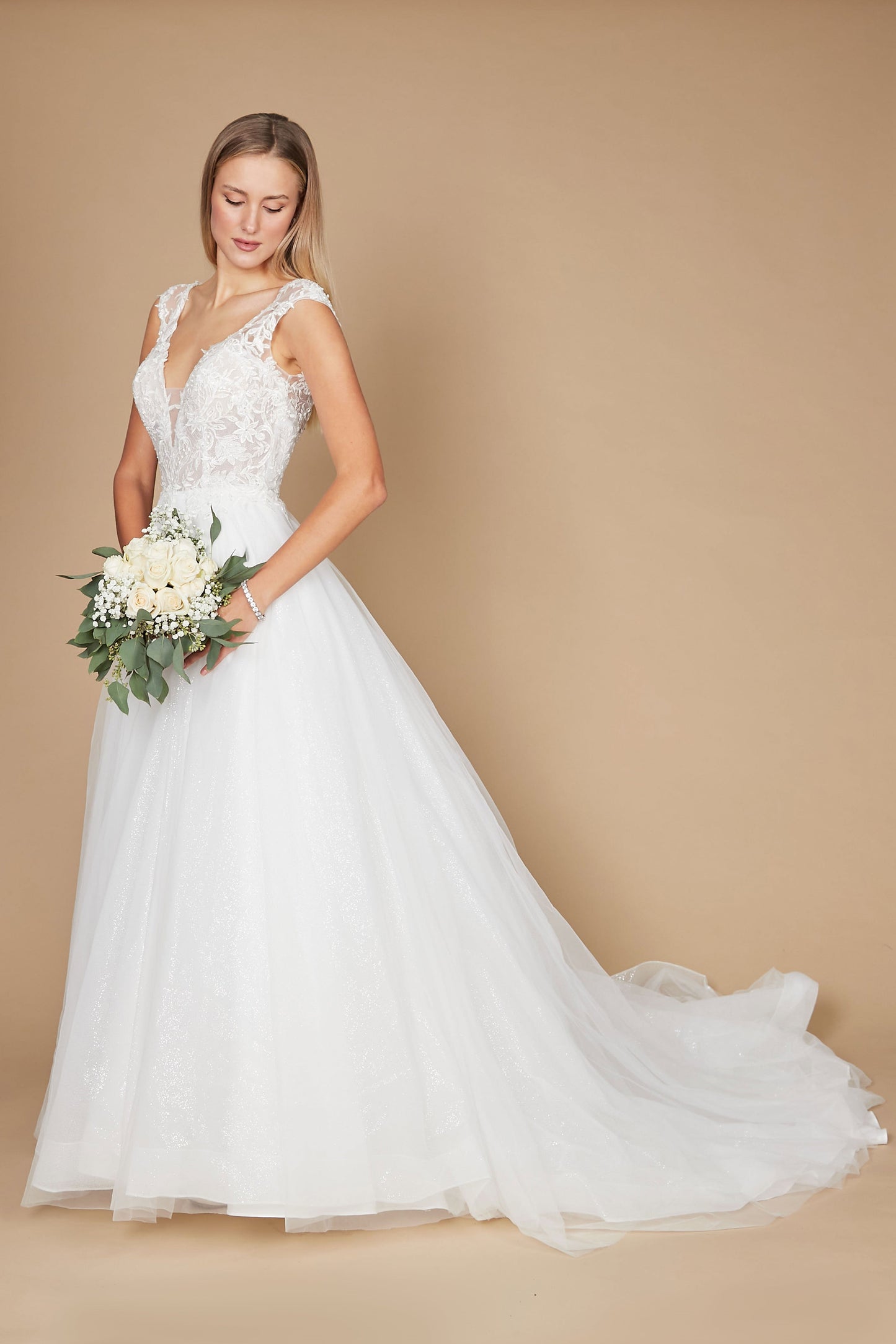 Long Cap Sleeve Lace Wedding Dress Wholesale