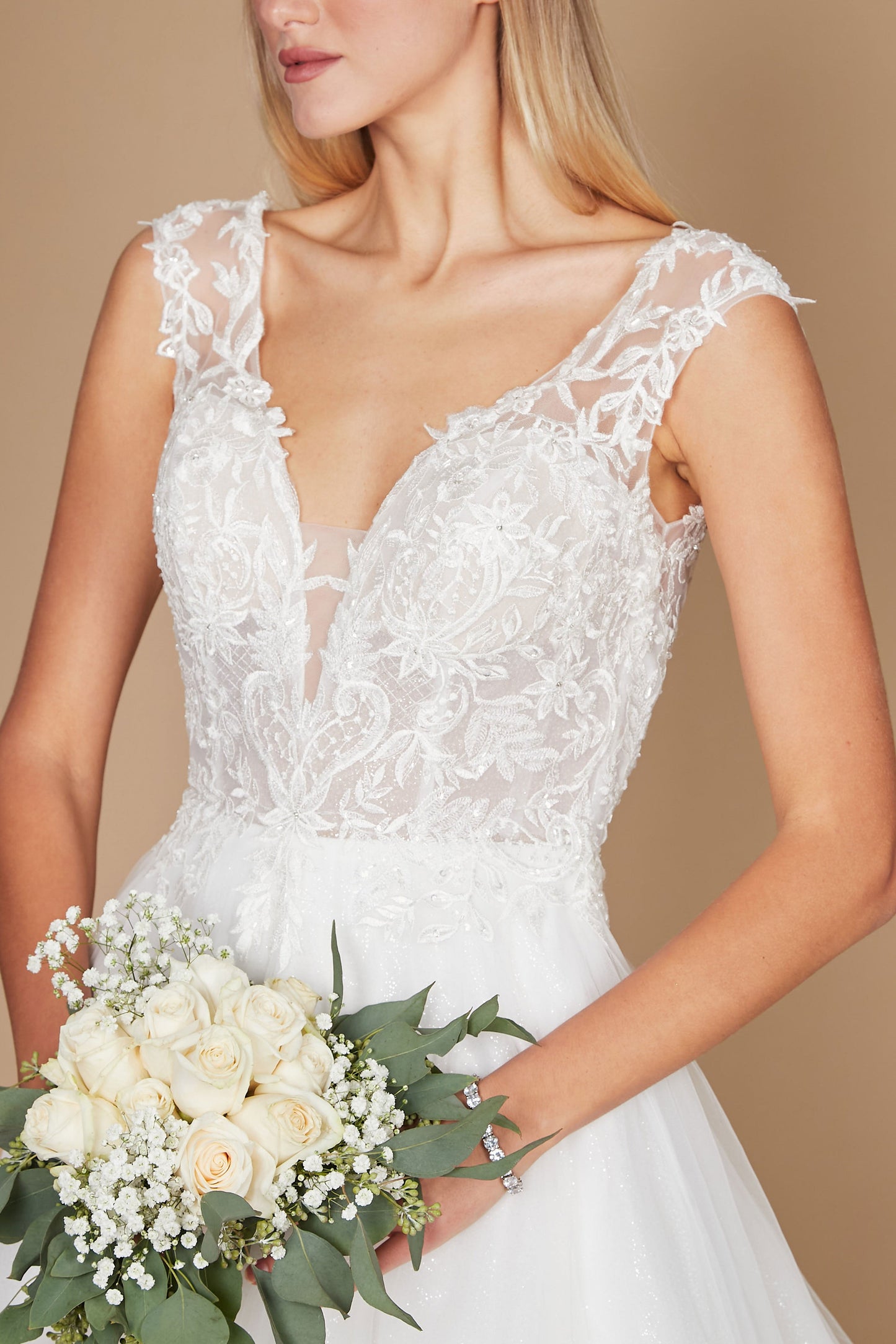 Long Cap Sleeve Lace Wedding Dress Wholesale