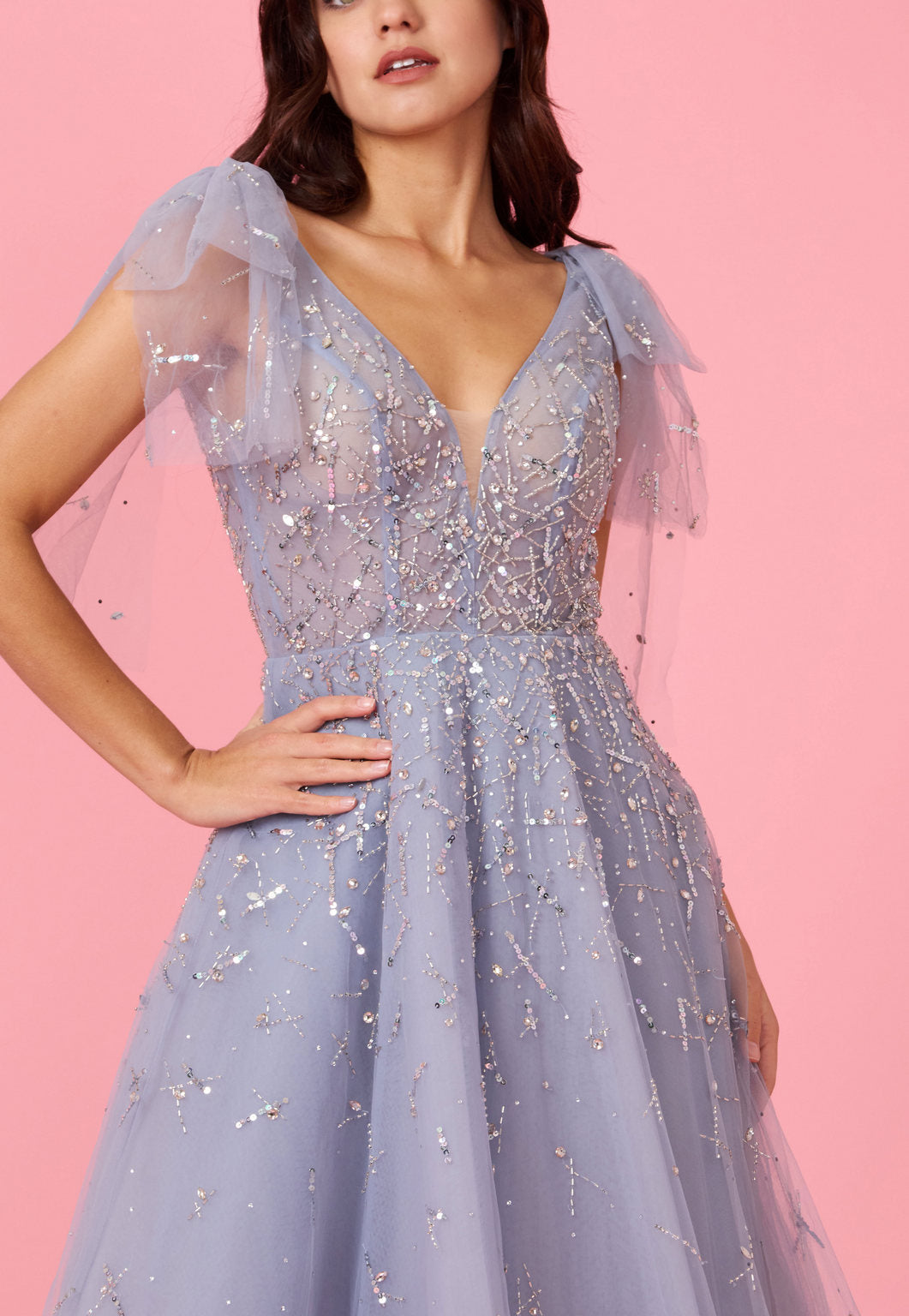 Short Sleeve Silver Formal Evening Dress Wholesale