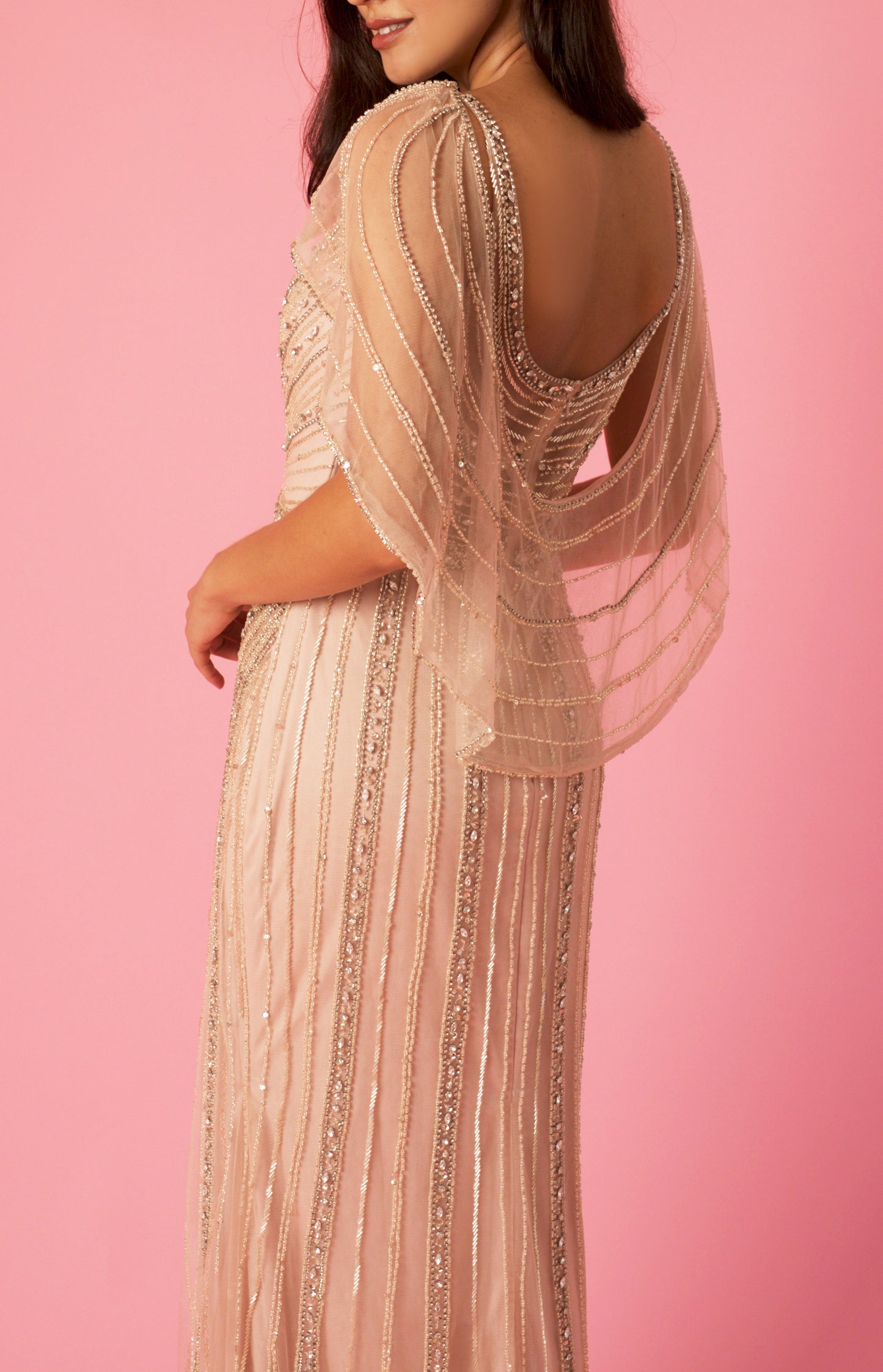 Long Couture Hand Beaded Formal Cape Dress Wholesale